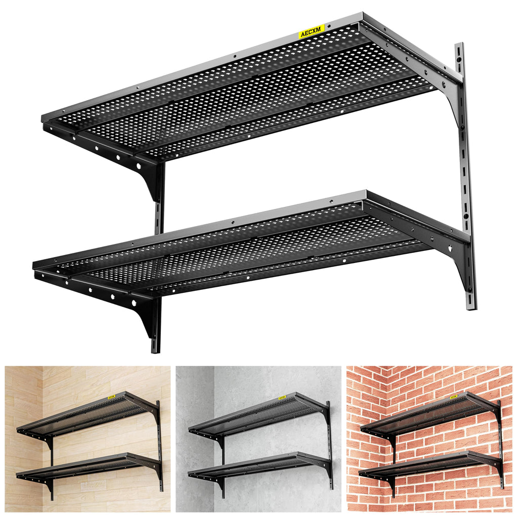 Black Adjustable Wall‑Mounted Garage Storage Shelves
