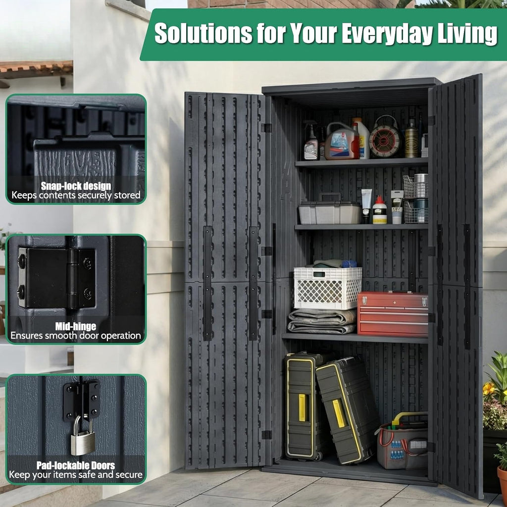 Grey Lockable Tall Outdoor Storage Cabinet