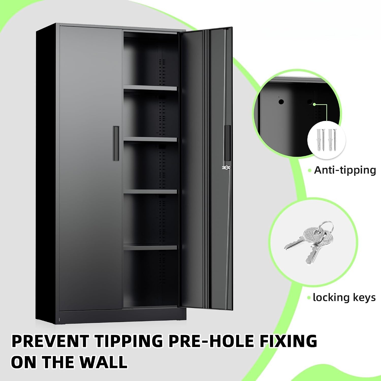 Black Tall Lockable Metal Storage Cabinet